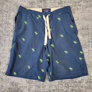 Abercrombie & Fitch Shorts Mens Small Blue Moose All over Print Bermuda Baggy